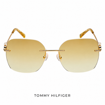 Tommy Hilfiger Unisex Gold-Tone Rimless Sunglasses with Yellow and Gradient Grey Lenses (TH2650)