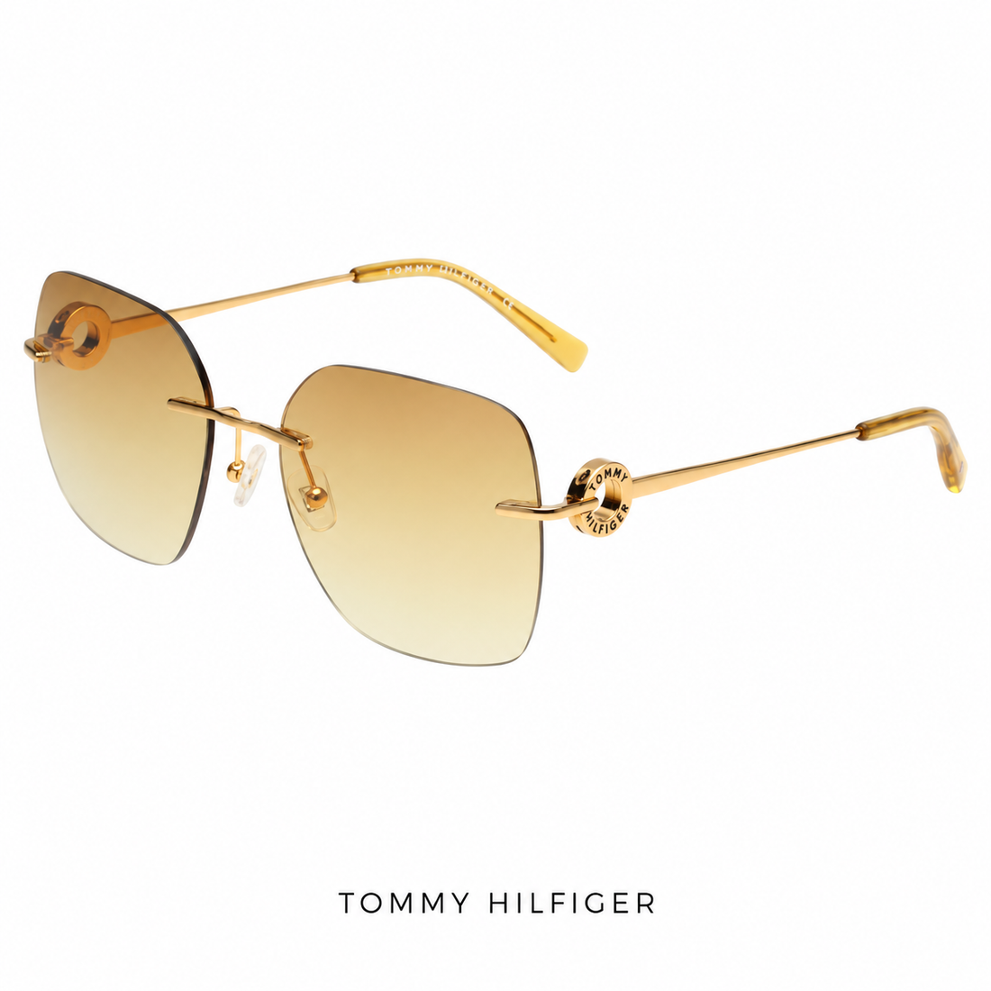 Tommy Hilfiger Unisex Gold-Tone Rimless Sunglasses with Yellow and Gradient Grey Lenses (TH2650)
