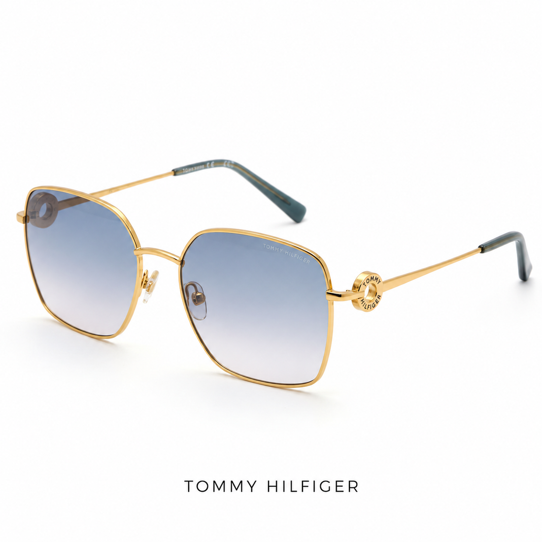 Tommy Hilfiger Women Gold Full Rim Sunglasses with Light Sky Blue Gradient Lenses (TH2651)