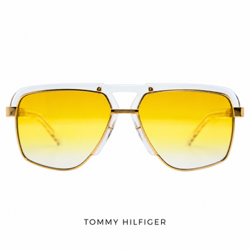 Tommy Hilfiger Men Black Gold Full Rim Sunglasses with Gradient Lenses (TH8004)