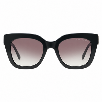 Tommy Hilfiger Women Black Acetate Full Rim Square Sunglasses with Grey Gradient Lenses (TH8010)