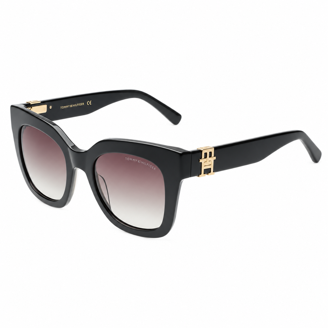 Tommy Hilfiger Women Black Acetate Full Rim Square Sunglasses with Grey Gradient Lenses (TH8010)