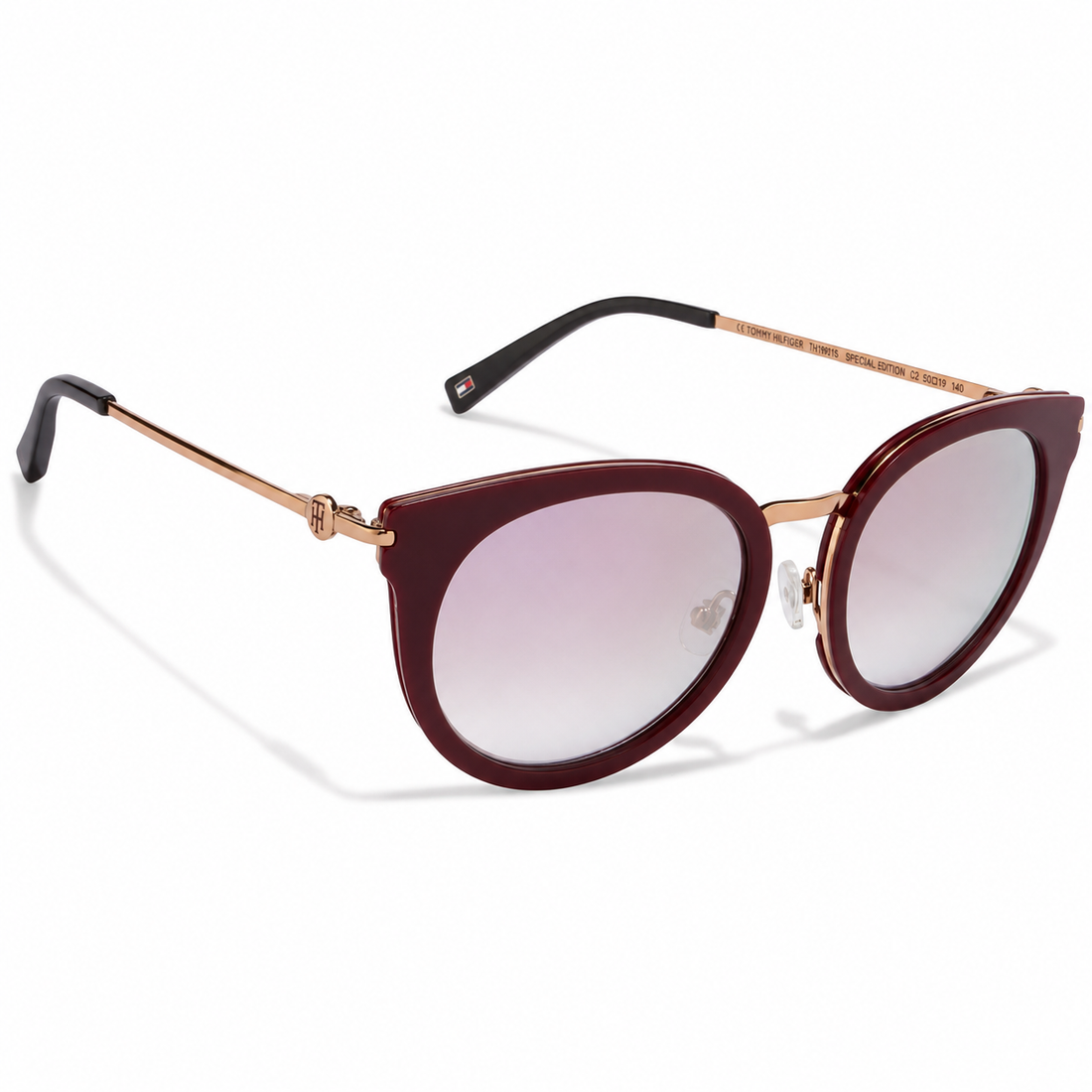 Tommy Hilfiger Women Maroon Full Rim Sunglasses with Gold Metal Temples (TH9018)