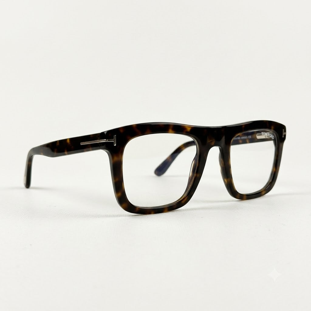 Tom Ford Navigator Eyeglasses | Shiny Black Acetate Flat Brow Frame with Clean Customizable Lenses (TF5757-B)